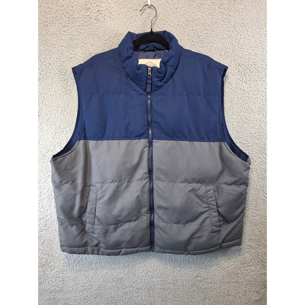 St. John's Bay Puffer Vest Mens 2XL Blue Gray Colorblock Classic Fit Full Zip